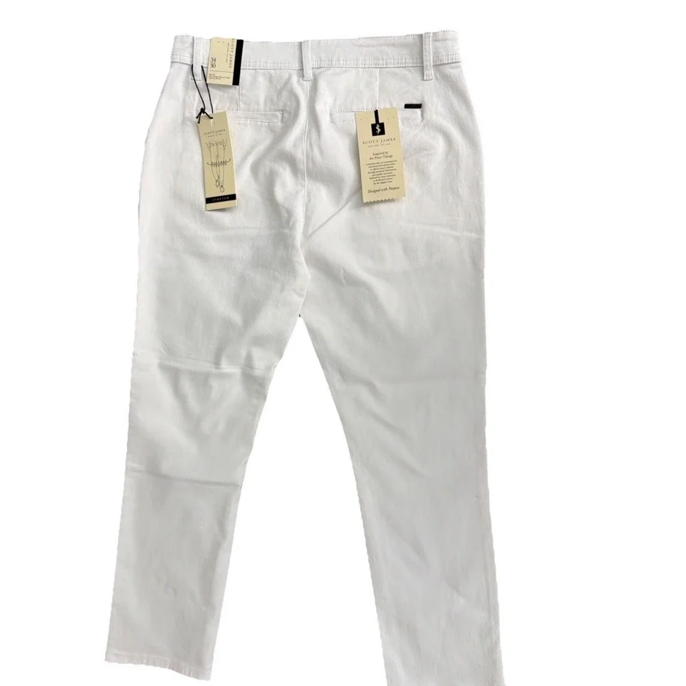 Scott James Men's White jeans  Slim Fit Natural Stretch Classic Pants Size 34X30